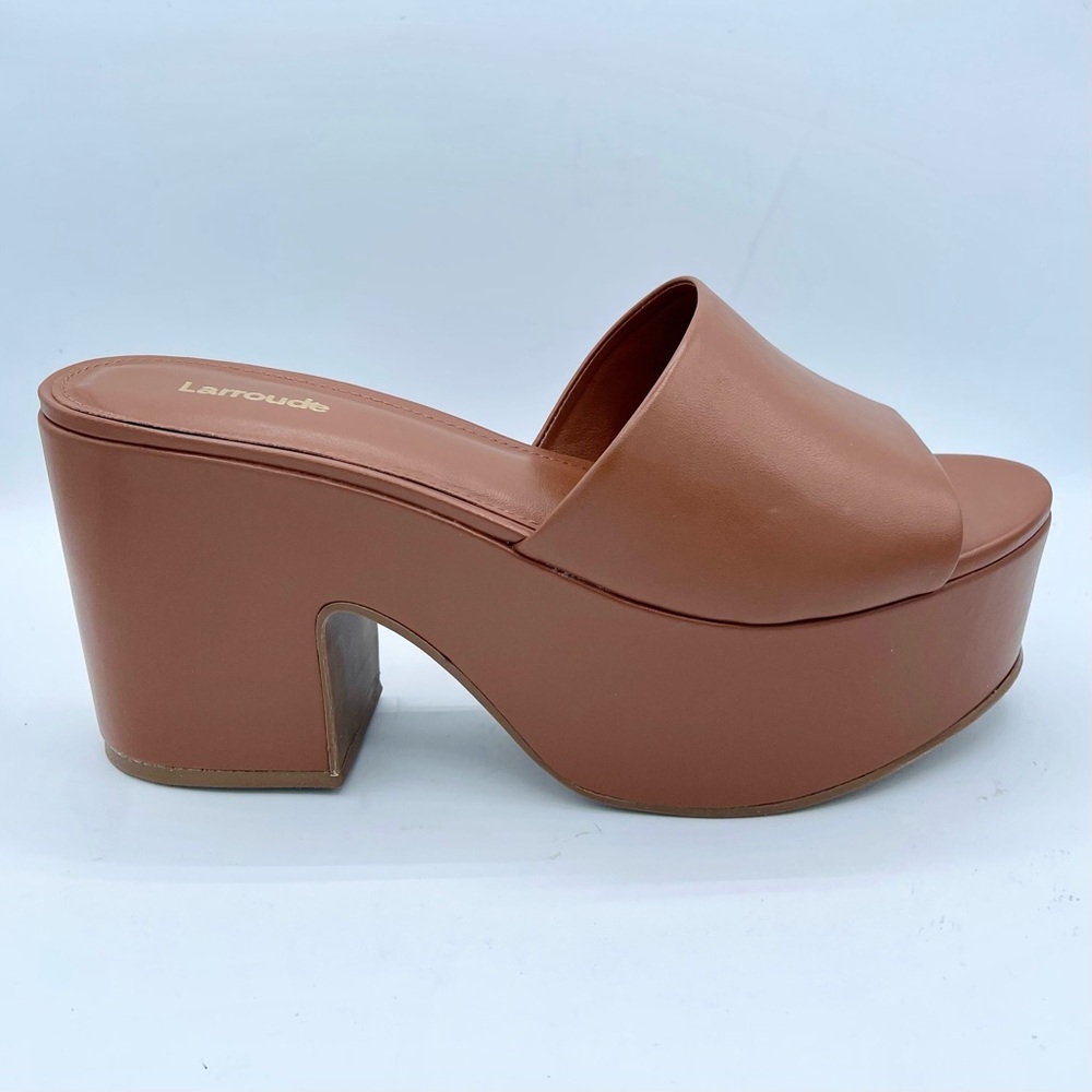 New Larroude Miso Platform Brown Leather Mules Size 9.5 - Picture 8 of 17